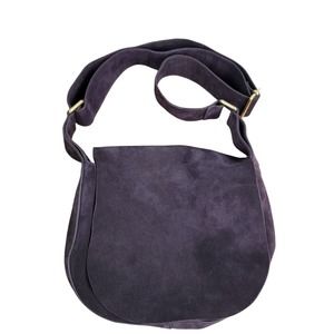 ALC Womens Single Strap Suede Leather Flap Medium Shoulder Handbag Purple